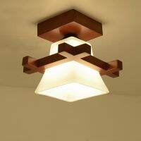 ZZOOI Wooden Aisle Ceiling Lights LED Modern Foyer Balcony Corridor Cloakroom Entrance Plafonnier  E27 Glass Lampshade lampara techo