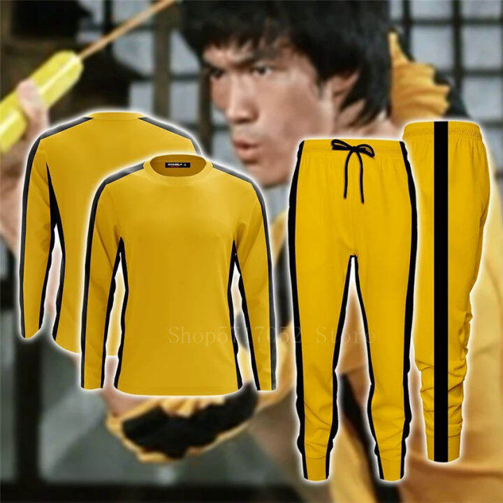 Martial Arts Sets Men Cosplay Bruce Lee Classic Yellow Kung Fu Uniform ...