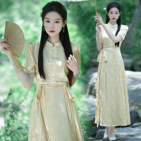 ชุด Hanfu เสื้อคู่คอจีนชุดกระโปรงหน้าม้าชุดปรับปรุงสไตล์จีนใหม่ทุกวัน