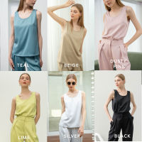 TIYA BARE TANK TOP (7สี) PRE 7-10 DAYS เสื้อแขนกุดคอยูผ้า silk duchess ผ้านิ่ม ลื่น ใส่สบาย