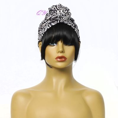 【jw】❁☬△  Synthetic Headband Wigs New Turban Cap Wig Headscarves Straight Bangs Woman Fashion Hair