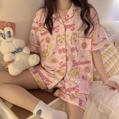 Kawaii Sailor Pajamas For Women Summer Short Sleeve Pyjama Harajuku Loungewear Set Girls Anime Nightsuit Homewear 2 Piece