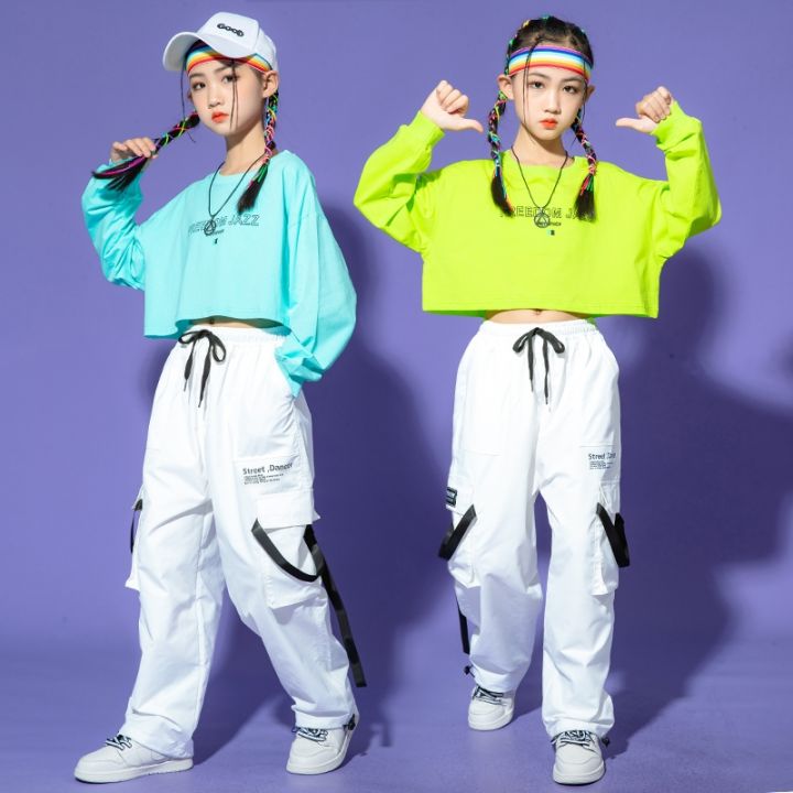 kids-performance-hip-hop-dancing-clothing-sweatshirt-crop-tops-streetwear-white-pants-for-girls-jazz-show-dance-costumes-clothes