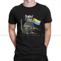 Flags In The War Hip Hop Tshirt Cat Ukrainian Soldier Animal Creative Streetwear Casual T Shirt Male Short Sleeve 100% Cotton