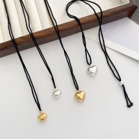 Gold Color Metal Pendant Fashionable Heart Jewelry Vintage Peach Jewelry For Women Long Woven Rope Necklace Heart-shaped Pendant Necklace