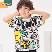 WANDER เสื้อเช็้ตเด็กชาย เสื้อผ้าเด็กผช พิมพ์ลายการ์ตูนน่ารักๆ เสื้อเชิ้ตแขนสั้นผ้าฝ้ายระบายอากาศสำหรับเด็ก23717