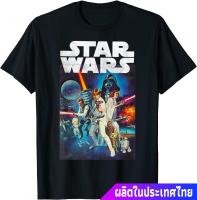 เสื้อยืดผู้ชาย ข้อเสนอพิเศษ ดิสนีย์ สตาร์วอร์ส ฤดูร้อน Star Wars Vintage Cast Poster T-Shirt teeคอกลม แฟชั่น ผ้าฝ้ายแท้ เสื้อยืด cotton100%