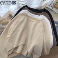 CARINE เสื้อสเวตเตอร์คอกลมสำหรับผู้หญิง,เสื้อสเวตเตอร์แขนยาวแบบไม่สม่ำเสมอเสื้อเสื้อกั๊กสั้นแบบวินเทจ