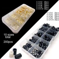 ❍ 200pcs/set M3 M4 Black White ABS Nylon Plastic Non-Threaded Spacer Hollow Standoff Assortment Kit Washer Tube Set Box