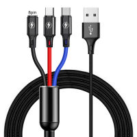 สายเคเบิลข้อมูล3-In-1 3.5A 8Pin Type-C Micro USB สายชาร์จอย่างรวดเร็วสำหรับ iPhone สายข้อมูล3-In-1