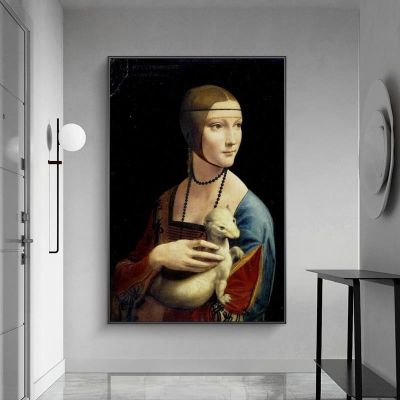 Lady With An Ermine ภาพวาดผ้าใบบนผนังโดย Leonardo Da Vinci ที่มีชื่อเสียง Wall Art โปสเตอร์และพิมพ์ Cuadros wall Decor