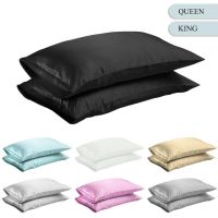 Queen/KING Silky Satin Pillow Case Bedding Pillowcase Smooth Home White Black Grey Sky Blue Pink Sliver