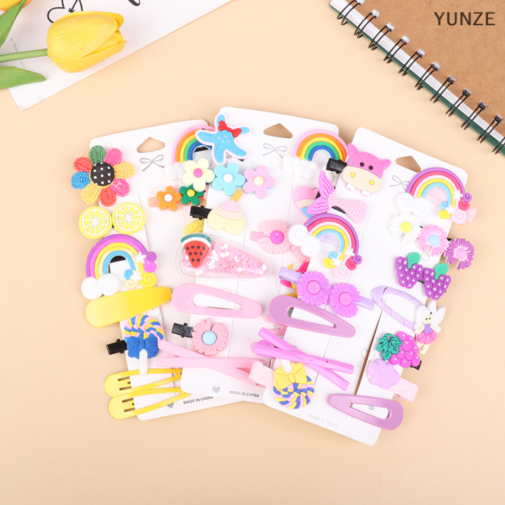 yunze-กิ๊บติดผมเด็ก14ชิ้น-กิ๊บติดผมม้าข้างสาวคลิปผมสำหรับเด็กผู้หญิงการ์ตูนเจ้าหญิงคลิปหนีบผมขาดยางรัดผมน่ารัก