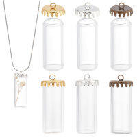 6Sets 3 Colors Transparent Glass Bottle Pendants with Brass Stopper(Detachable) Column Mixed Color 28x12mm 2sets/color