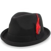 NEW Vintage Pork Pie Hat Mens Rolled Brim Felt Fedora Hat With Feather Gentleman Church Cap Trilby Jazz Hats