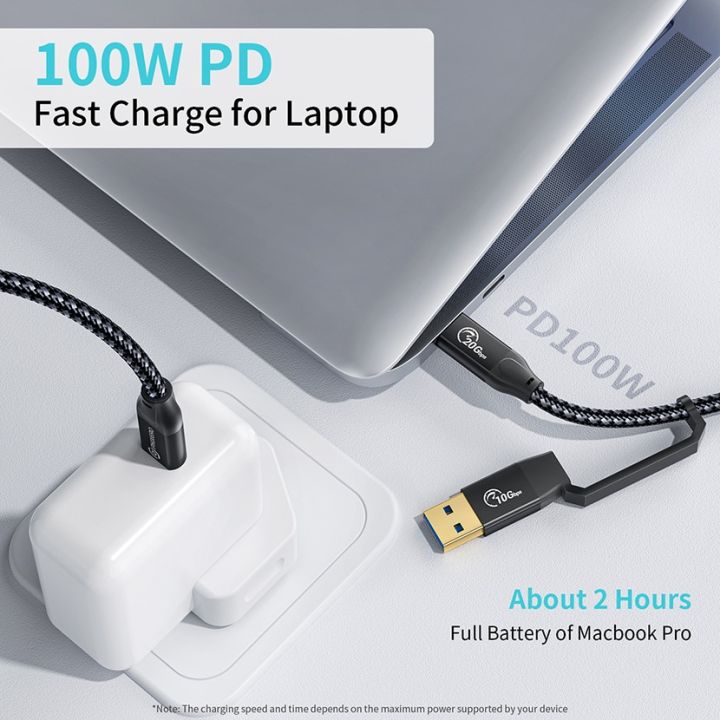 phixero-2-in-1สายชาร์จ-usb-เร็ว-c-usb-a-to-type-c-pd-100w-ความเร็วสูง-kabel-4k-60hz-สายถักเปียแยกชาย