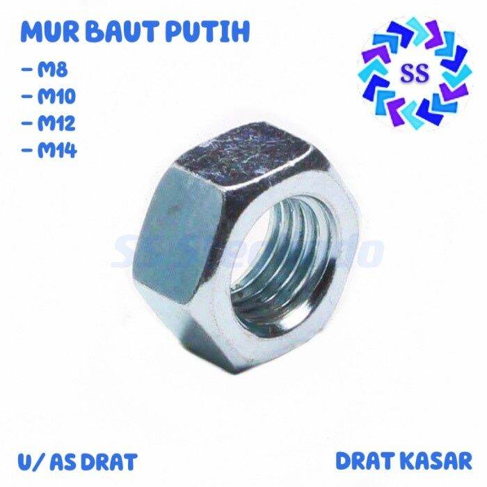 MUR BAUT PUTIH LONG DRAT (M8-M10-M12-M14-M16) SEPASANG (2 PCS) | Lazada ...