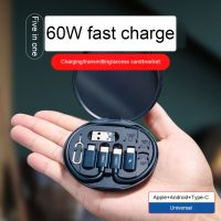 ?ผลิตภัณฑ์ดั้งเดิม + Gratis Ongkir?60W 5 In 1กล่องชาร์จเร็วอเนกประสงค์สำหรับโทรศัพท์มือถือชุดที่เก็บสายเคเบิลข้อมูล USB Type C แบบพกพาพร้อมขาตั้งหมุดปักการ์ดซ่อน