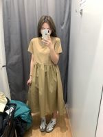 Uniqlo original single womens stitching flared skirt 23 spring and summer solid color mid-length short-sleeved dress 458682