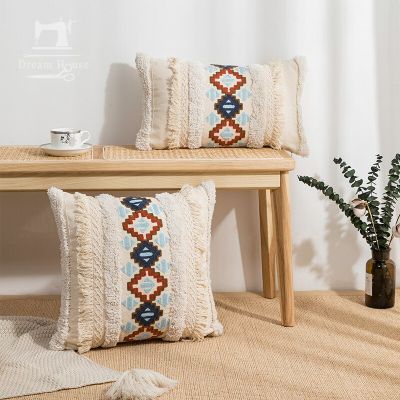 Tassel Decorative Cushion Cover Tufted Embroidered Sofa Pillowcase 45x45cm Handmade Decoration for Living Room Bed Home Decor