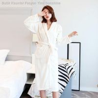 ☞❍Tuala mandi baju tidur musim sejuk wanita jubah mandi keluar baju tidur flanel longgar panjang ditambah baldu tebal ju