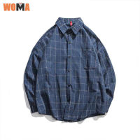 WOMA เสื้อเชิ้ตชาย เสื้อเชิ้ตลำลองลายสก๊อตทรงหลวมสำหรับผู้ชาย เนื้อผ้าบางเบา ระบายอากาศซับเหงือ ใส่สบาย เข้าชุดได้ง่าย