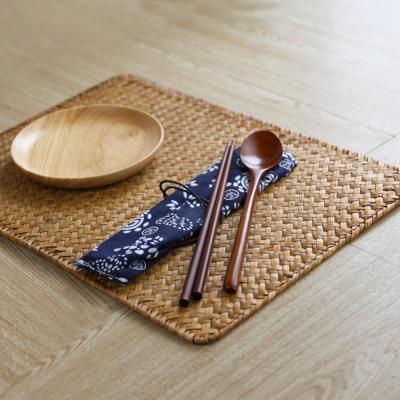 Natural Seagrass Place MatHand-Woven Rectangular Rattan Placemats Straw Tea Cup Mat Potholder Kitchen Tableware Accessories