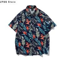 JPQQ Store เสื้อฮิปฮอปแขนสั้น,เสื้อฮิปฮอปทรงหลวมแบรนด์ทันสมัยดอกไม้ฮาวายวันหยุดชายหาด