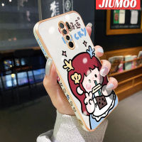 เคส JIUMOO สำหรับ Xiaomi Redmi 9 Prime Xiaomi MI POCO เคส M2การ์ตูนสาวโชคดีขอบเคสมือถือดีไซน์ใหม่สี่เหลี่ยมลายชุบบางเคสฝาปิดเลนส์กล้องเต็มป้องกันเคสนิ่มกันกระแทก