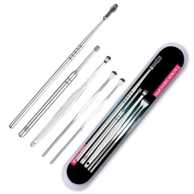 【YF】 5Pcs/Set Ear Cleaner Kits Cotton Swab Stainless Steel Earpick Wax Pick Curette Remover Spoon Spiral Clean Tool with Case