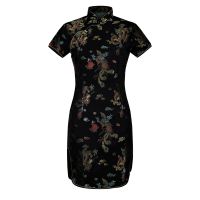 【CW】 Lady Vintage Dragon amp;Phoenix Short Qipao Elegant Women Cheongsam Mandarin Collar Sexy Mini Chinese Dress Vestidos Oversize 6XL