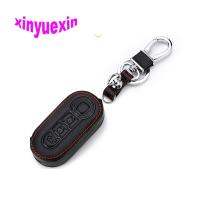 ☎❡✠ Xinyuexin Leather Car Key Cover Case For Fait 500 Smart Remote Key Jacket Wallet Car-stying With Keychain 3 Buttons No Logo