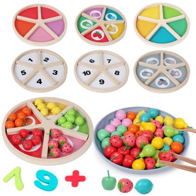 Kids Montessori Education Rainbow Blocks Simulation Fruit Classification Toys Learning Color Math Pretend Play Clip Fruits Toys