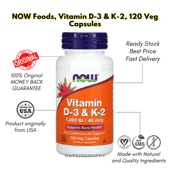 now foods vitamin d3 k2 d3 k2 1000 iu 45 mcg 120 veg capsules (D6I0) vitamin kalsium tulang