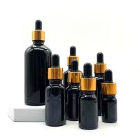 【YF】✉  5-100ML Refillable Bottles Gold Lid Dropper Glass Aromatherapy for Massage Pipette