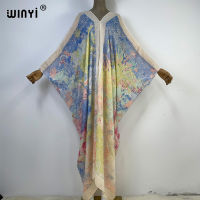 WINYI ใหม่พิมพ์ Batwing แขนหลวม Kaftan Street Wear Maxi Bohemian ชุดผู้หญิง Beach สวมชุดว่ายน้ำ Cover Up มุสลิม Abaya