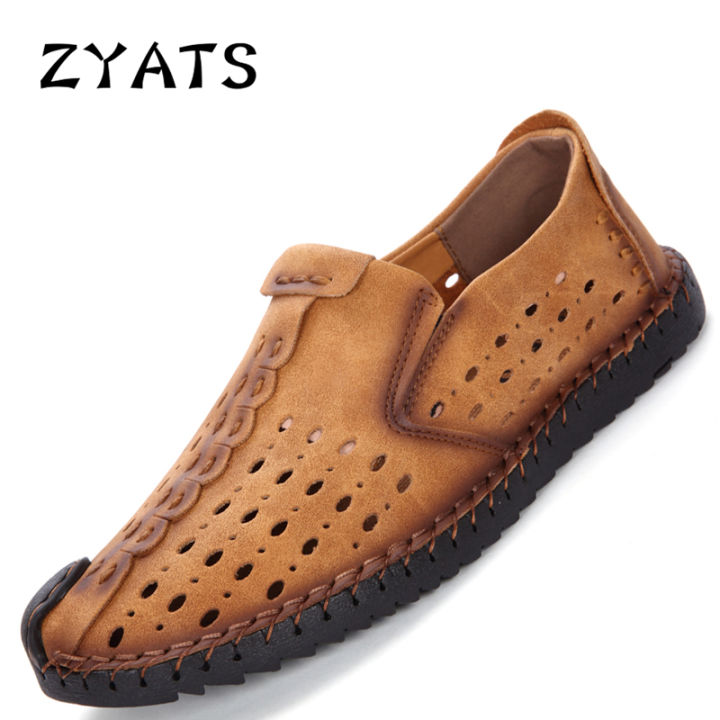 zyats-รองเท้าส้นเตี้ยกระเป๋าถือบุรุษหนังวัวใหม่รองเท้า-moccasin-รองเท้าโลฟเฟอร์ลำลองกลวง