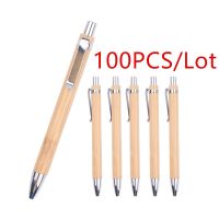 100 Pcs/Lot Natural Bamboo Ballpoint Pen Stylus Contact Pen Office School Supplies Pens Writing Supplies Gifts Continuous oil Pens