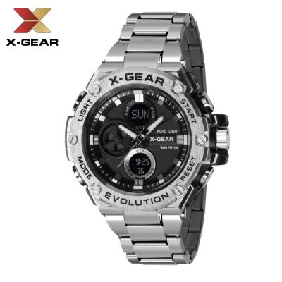 X-GEAR ผู้ชาย 3847 นาฬิกาอเนกประสงค์ TOP Luxury ยี่ห้อผู้ชายสแตนเลสแฟชั่น LED โครโนกราฟดิจิตอลผู้ชายกีฬานาฬิกาควอตซ์กันน้ำทหารผู้ชายแบบ XG3847 Dual Display นาฬิกา นาฬิกากันน้ำ100 เก็บเงินปลายทาง