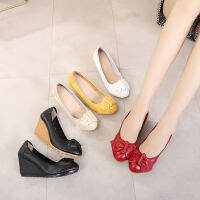 Hot Eofc Wedges แพลตฟอร์ม Elegant รองเท้า Slip-On ปั๊มของแท้หนังผู้หญิงรองเท้าส้นสูงตื้น Lady