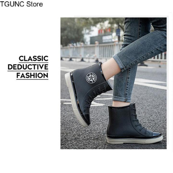 tgunc-store-waterproof-shoes-ladies-rain-boots-short-tube-student-korean-version-warm-non-slip-rain-boots-plastic-korean-style-ins-style-womens-boots