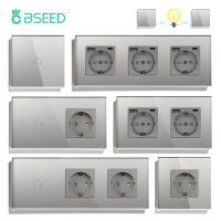 BSEED Touch Switch 2Way EU มาตรฐาน Wall Socket แผงกระจกคริสตัล Wall Light Switches Sensor Switches สองสถานที่ Power Sockets