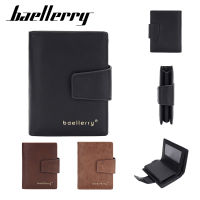 Baellerry กระเป๋าสตางค์ผู้ชาย,กระเป๋าสตางค์ชายแบบสั้นใหม่แฟชั่นที่เก็บบัตรวินเทจ RFID กดด้านล่างกล่องอลูมิเนียมกระสุนบัตรบัตรหัวเข็มขัดง่าย