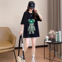 COD SDFGERTYTRRT Cotton Short-sleeved Round Neck T-shirt Women Summer Mid-length Loose Large Size Cartoon Bear Top Oversized Tee