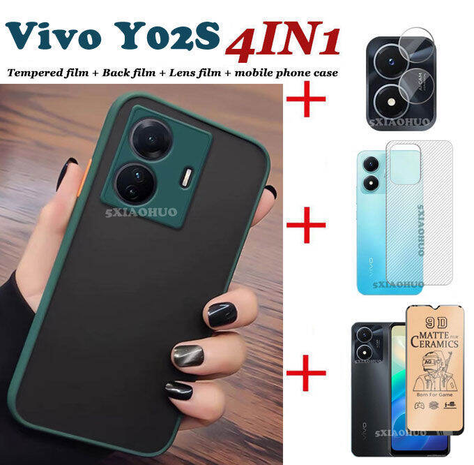 4in1-vivo-y02s-เคสโทรศัพท์-skin-sensation-scrub-เลนส์ป้องกันเคสโทรศัพท์กันกระแทก-ฟิล์มเซรามิคอ่อน-ฟิล์มเลนส์-ฟิล์มด้านหลัง