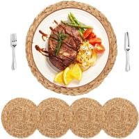 4Pcs Natural Water Gourd Woven Placemat Heat Resistant Non-Slip Weave Placemats Round Woven Rattan Table Mat Pad Table Decor