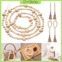 P-CUTE เครื่องประดับ Boho บ้านไร่ งานฝีมือไม้ DIY แขวนผนัง ลูกปัดอธิษฐาน ตกแต่งบ้าน พวงมาลัยลูกปัดไม้