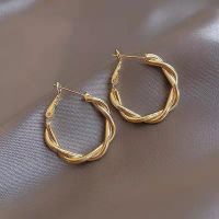 【hot】✣☃  New Twine Twists Hoop Earring for Temperament Hyperbole Gold Color Metal Ear Jewelry Aros