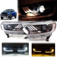 ไฟหน้า LED DRL โปรคเจคเตอร์ แต่งมัสแตง รุ่น ฟอร์ด เรนเจอร์ FORD RANGER MC MY ปี 2015 - 2018 1 คู่ รมดำ หน้าใส