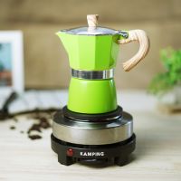 KAMPING (สีเขียว)ชุดหม้อต้มกาแฟ มอคค่าพอท moka pot + เตาไฟฟ้ามินิ  เตาไฟฟ้าอเนกประสงค์ขนาดเล็ก 500W